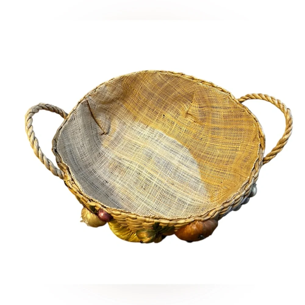 Straw Basket 3-D Vegetable Design Made In Philippines Round 10.5 Inches Wide‎